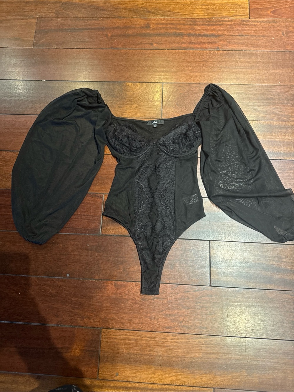 Lulus Lace-Front Sheer Puff Sleeve Black Bodysuit XS